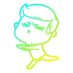 cold gradient line drawing cartoon man sweating