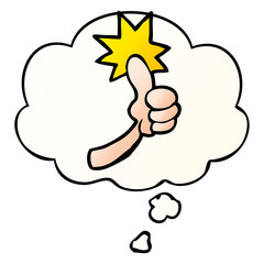 cartoon thumbs up sign and thought bubble in smooth gradient style