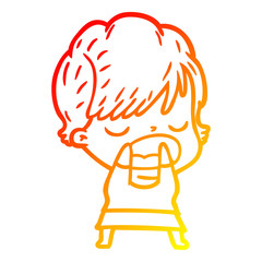 warm gradient line drawing cartoon woman talking