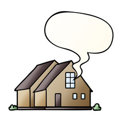 cartoon house and speech bubble in smooth gradient style