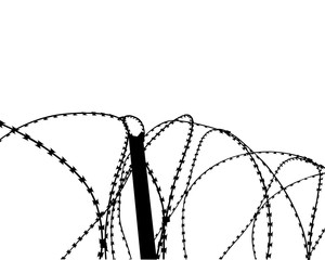 Barbed wire steel fence in the border zone