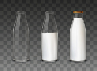 Set of icons glasses with a milk. Vector 