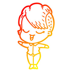 warm gradient line drawing happy cartoon girl