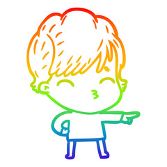 rainbow gradient line drawing cartoon woman thinking