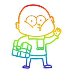 Obraz premium rainbow gradient line drawing cartoon bald man staring