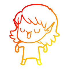 warm gradient line drawing cartoon elf girl