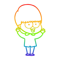 rainbow gradient line drawing happy cartoon boy