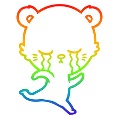 rainbow gradient line drawing crying cartoon bear