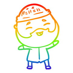 rainbow gradient line drawing cartoon happy bearded man