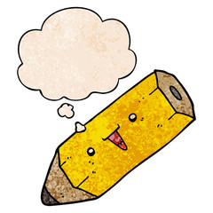 cute cartoon pencil and thought bubble in grunge texture pattern style