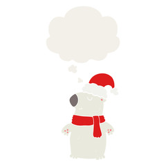 cute cartoon christmas bear and thought bubble in retro style