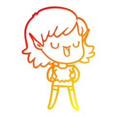 warm gradient line drawing cartoon elf girl