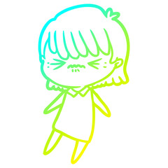 cold gradient line drawing annoyed cartoon girl