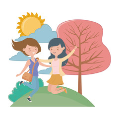 Teenager girls cartoons design vector illustrator