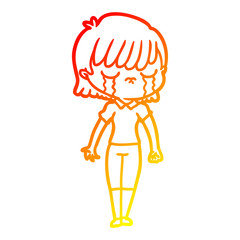 warm gradient line drawing cartoon woman crying