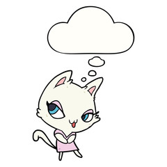 cartoon female cat and thought bubble