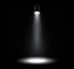 Projector light effect. White glowing stage light ray isolated on transparent background. Vector bright scene spotlight. Shine theater vertical projector beam for your creative design