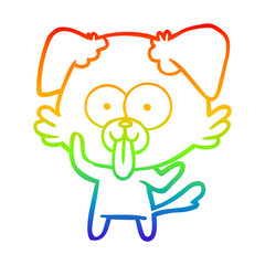 rainbow gradient line drawing cartoon dog with tongue sticking out