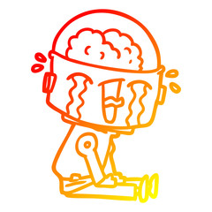 warm gradient line drawing cartoon crying robot