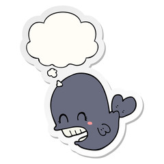 cartoon whale and thought bubble as a printed sticker