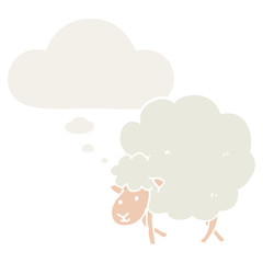 cartoon sheep and thought bubble in retro style