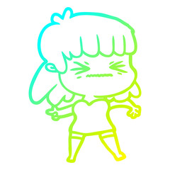 cold gradient line drawing cartoon woman