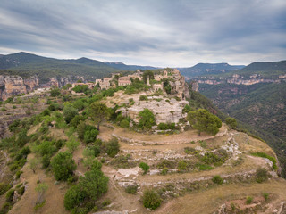 Fototapeta na wymiar View of Siurana - old village at the rock, Catalonia, Spain. Drone aerial photo