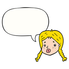 cartoon girls face and speech bubble