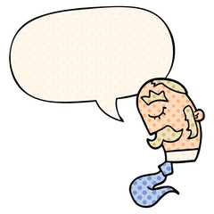 cartoon man and mustache and speech bubble in comic book style