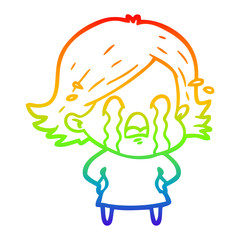 Obraz premium rainbow gradient line drawing cartoon woman crying