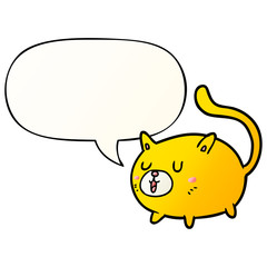 cartoon happy cat and speech bubble in smooth gradient style