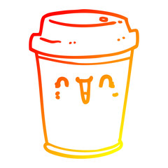 warm gradient line drawing cartoon take out coffee