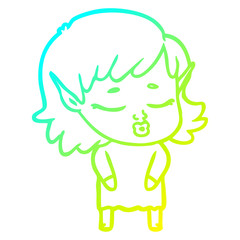 cold gradient line drawing pretty cartoon elf girl