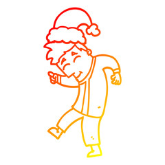 warm gradient line drawing cartoon man wearing christmas hat