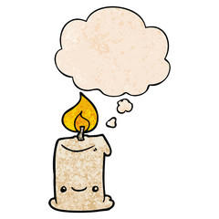 cartoon candle and thought bubble in grunge texture pattern style