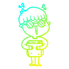 cold gradient line drawing cartoon boy and book
