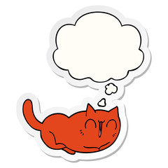 happy cartoon cat and thought bubble as a printed sticker