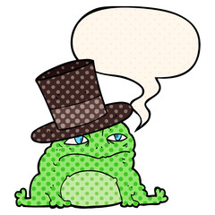 cartoon rich toad and speech bubble in comic book style