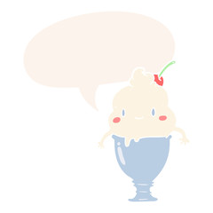 Obraz na płótnie Canvas cute cartoon ice cream and speech bubble in retro style