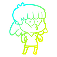 cold gradient line drawing cartoon whistling girl