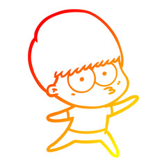 warm gradient line drawing nervous cartoon boy