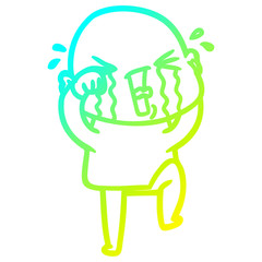 cold gradient line drawing cartoon crying bald man