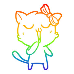 rainbow gradient line drawing cartoon cat