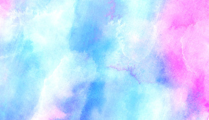 Colorful paper textured ink effect grungy wet pastel illustration for design. Modern creative smeared blue, purple and pink shades watercolor background for vintage card, retro template