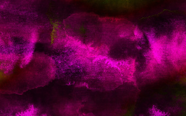 Deep dark magenta watercolor on black background. Pink paper texture water color painted illustration. Colorful smeared fuchsia neon paper textured aquarelle canvas for creative design
