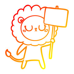 warm gradient line drawing cartoon lion with protest sign