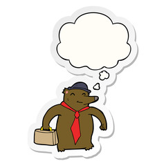 cartoon business bear and thought bubble as a printed sticker