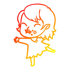 warm gradient line drawing cartoon vampire girl with blood on cheek