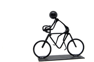 Metal Cyclist figurine on white background