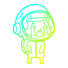 cold gradient line drawing cartoon crying astronaut